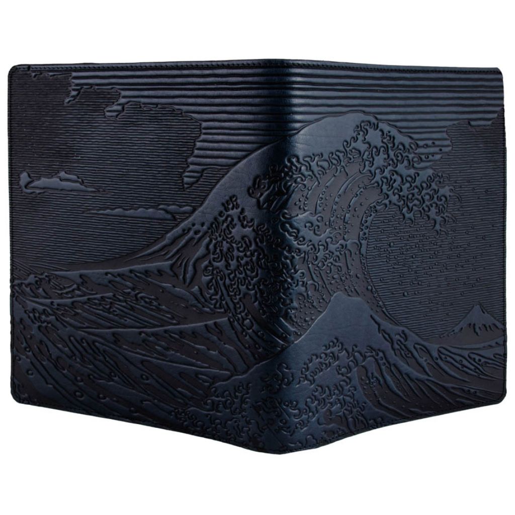 Hokusai Wave Composition Notebook Cover, Navy - Open
