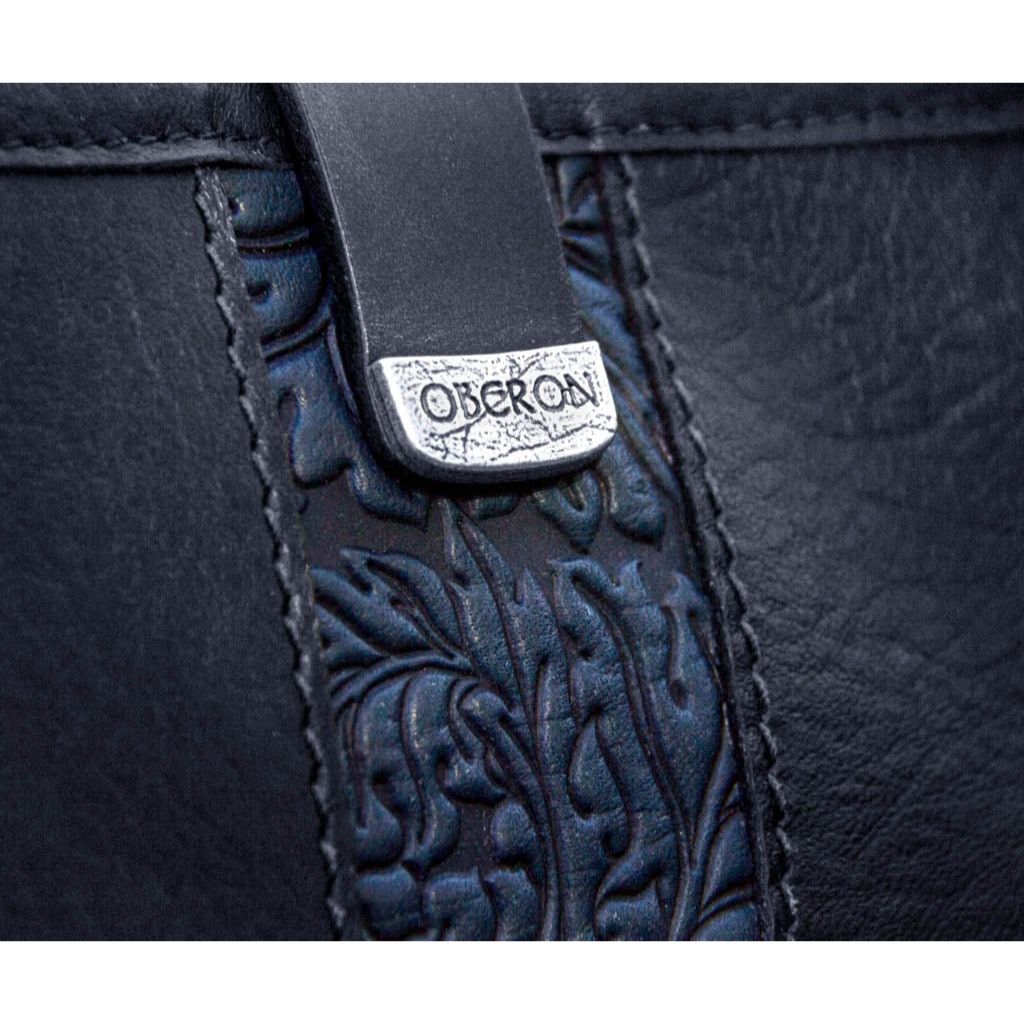 Leather Handbag, Sonoma Tote, Acanthus in Navy Up Close Detailed View