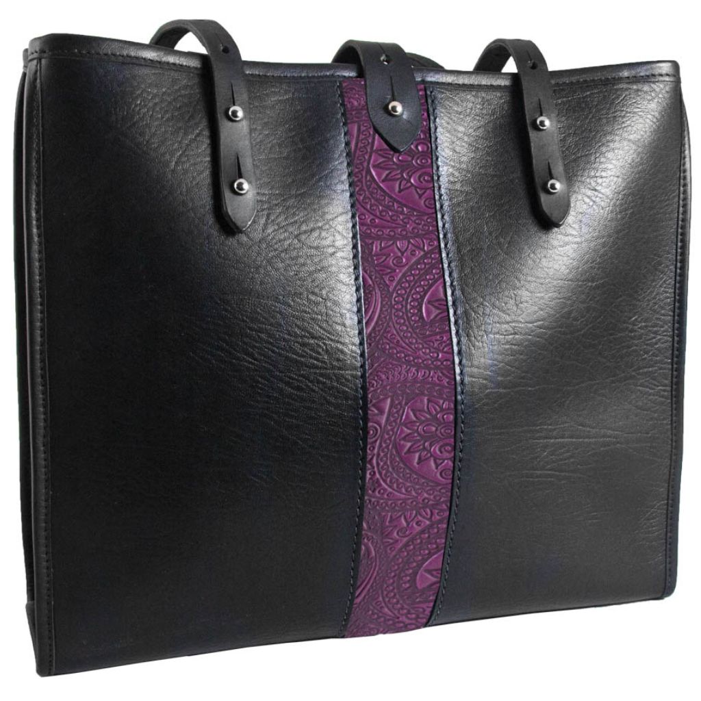 Leather Handbag, Sonoma Tote, Paisley in Orchid, Closed Front View