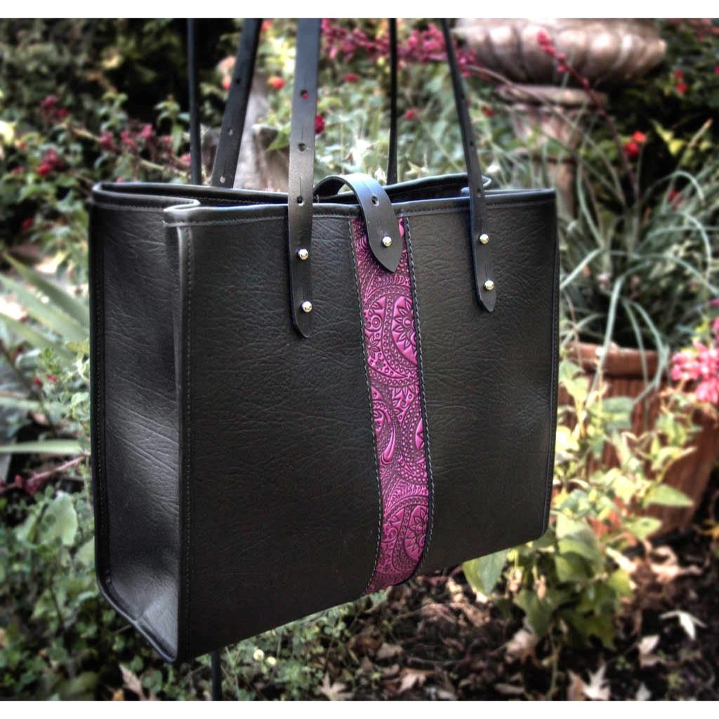 Leather Handbag, Sonoma Tote, Paisley in Orchid, Lifestyle Garden Image