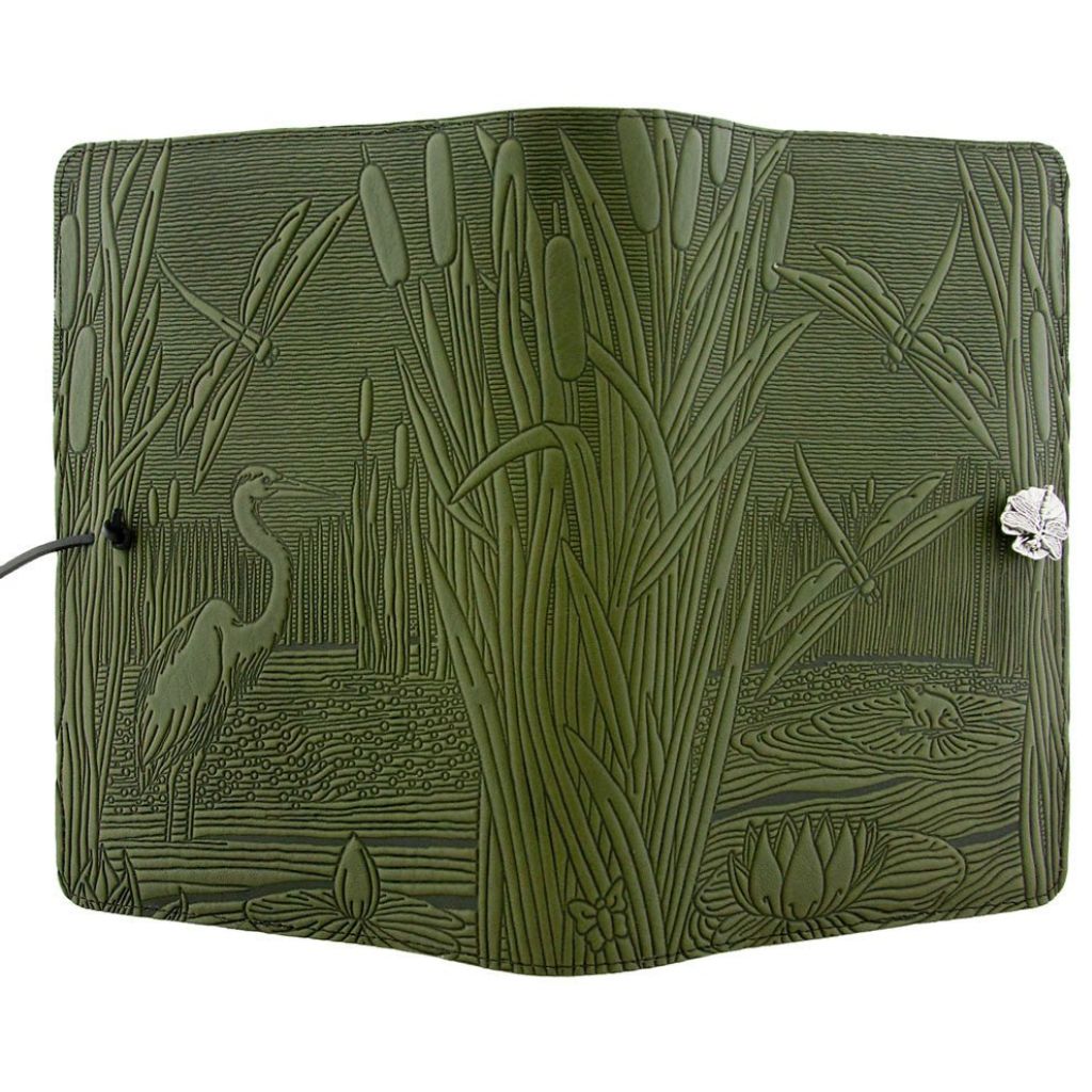 HAPPY EXTRA, Large Leather Refillable Journal, Dragonfly Pond in Fern