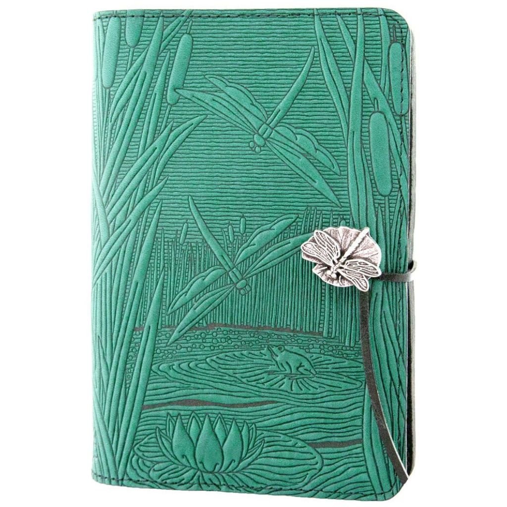 Leather Refillable Journal Notebook, Dragonfly Pond