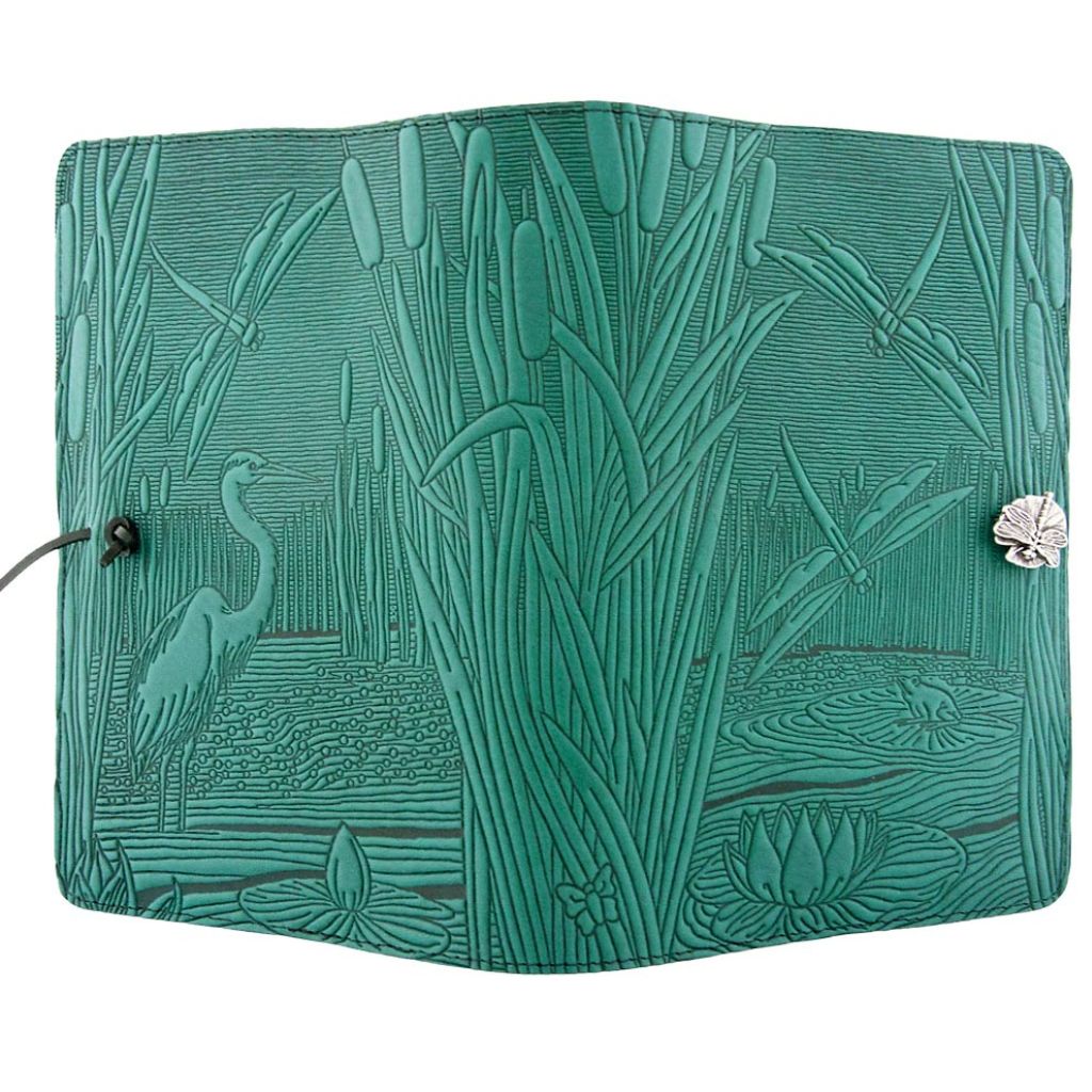 Leather Refillable Journal Notebook, Dragonfly Pond