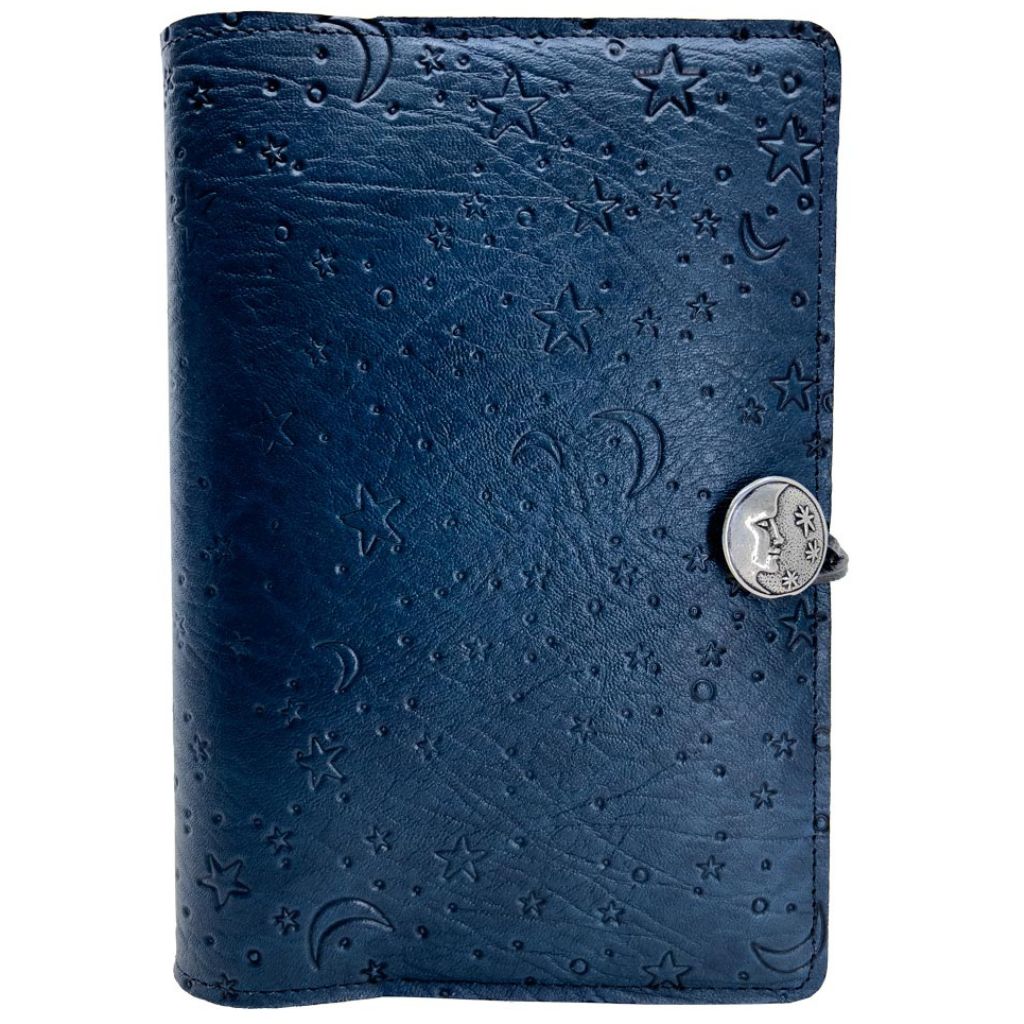 Oberon Design Leather Refillable Journal Cover, Moon Stars