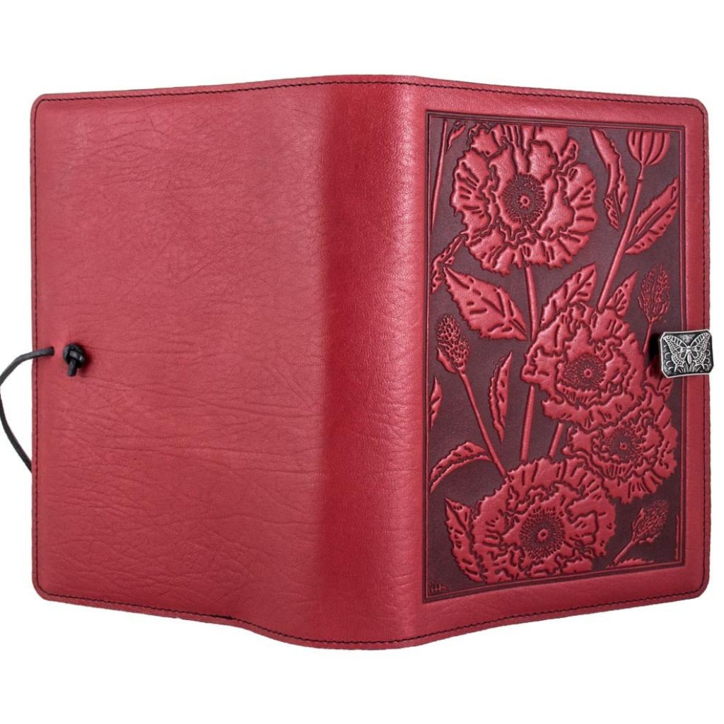 Leather Refillable Journal Notebook, Oriental Poppy