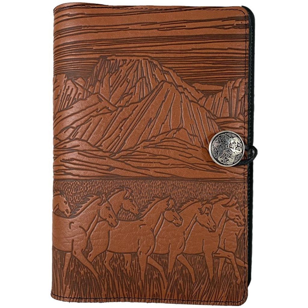 Leather Refillable Journal, Running Horses