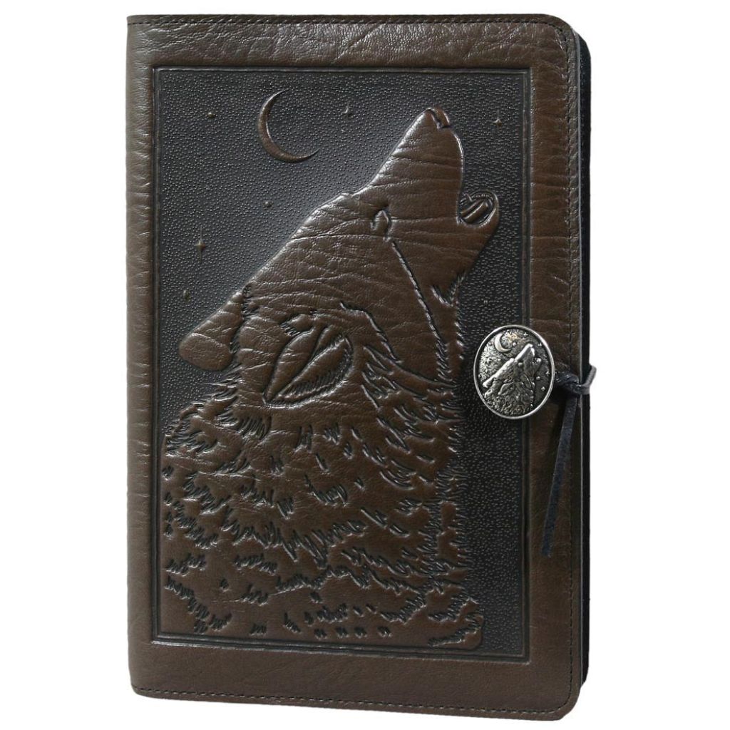 Leather Refillable Journal Notebook, Singing Wolf