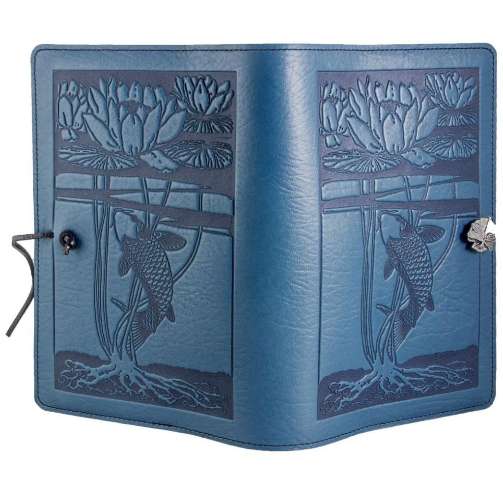 Leather Refillable Journal Notebook, Water Lily Koi