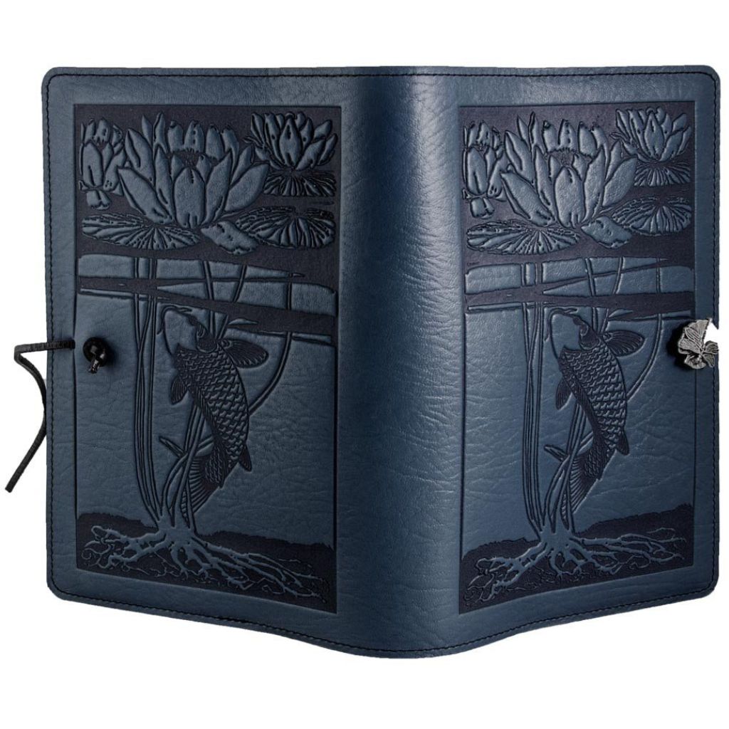 Leather Refillable Journal, Water Lily Koi