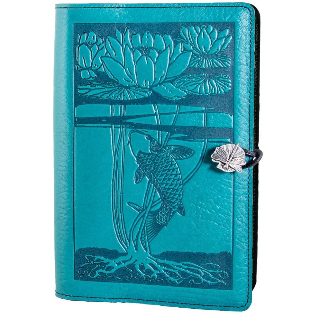 Leather Refillable Journal Notebook, Water Lily Koi