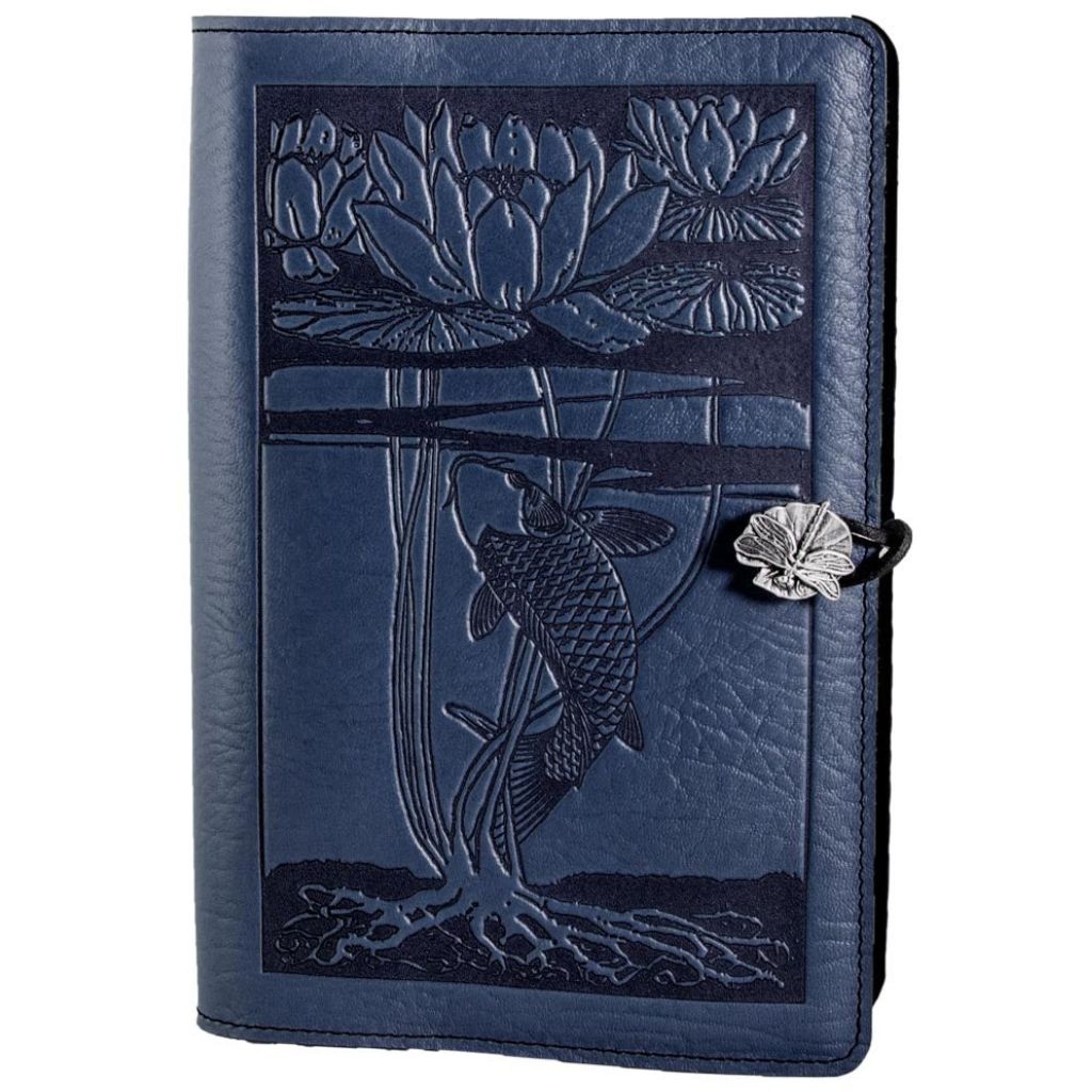 Leather Refillable Journal Notebook, Water Lily Koi