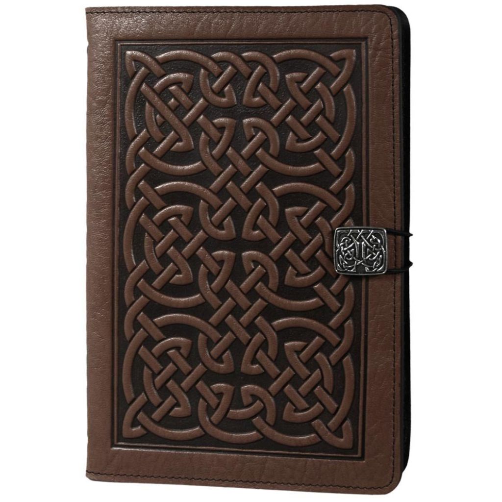 Oberon Design Leather iPad Mini Cover, Case, Bold Celtic, Chocolate