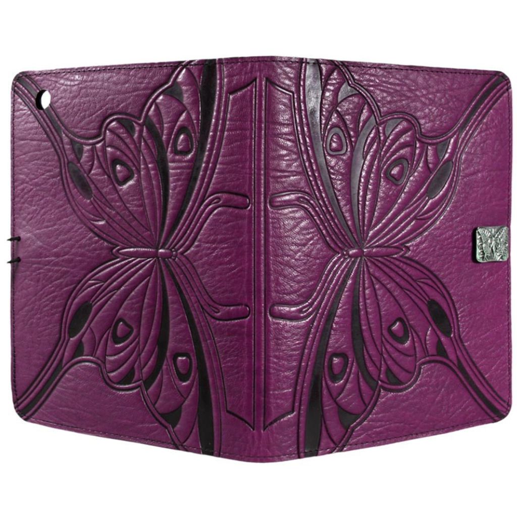 Oberon Design Leather iPad Mini Cover, Case, Butterfly, Orchid - Open