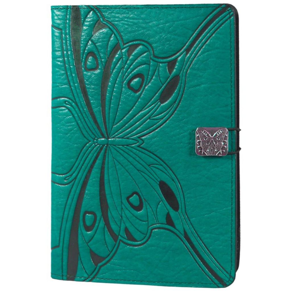Oberon Design Leather iPad Mini Cover, Case, Butterfly, Teal