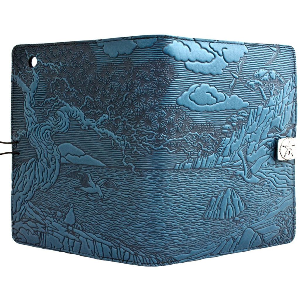 Oberon Design Leather iPad Mini Cover, Case, Cypress Cove, Blue - Open