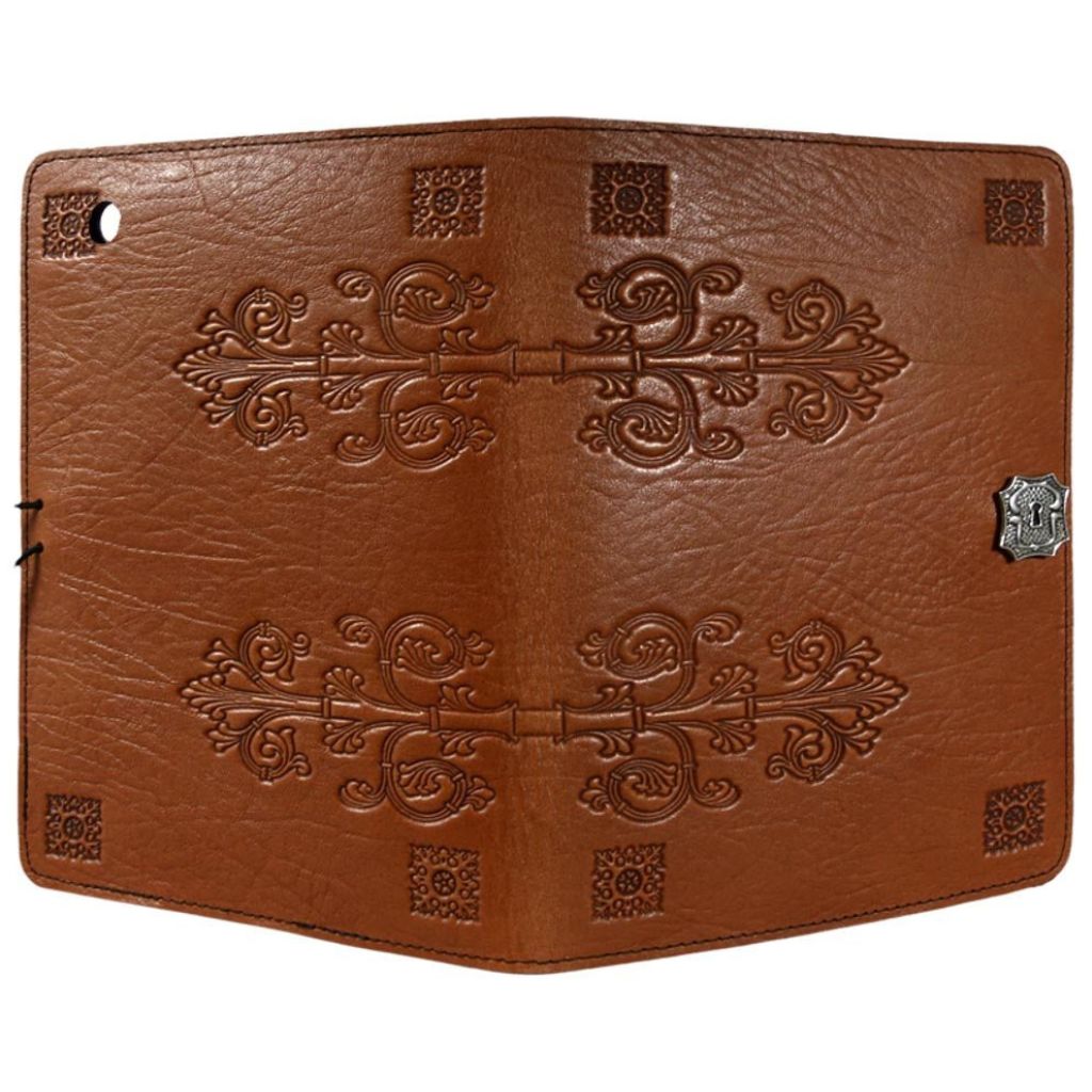 Oberon Design Leather iPad Mini Cover, Case, da Vinci, Saddle, Open