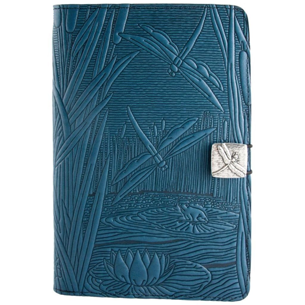 Oberon Design Leather iPad Mini Cover, Case, Dragonfly Pond, Blue