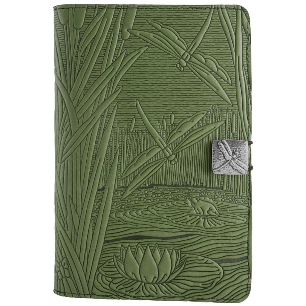 Oberon Design Leather iPad Mini Cover, Case, Dragonfly Pond, Fern