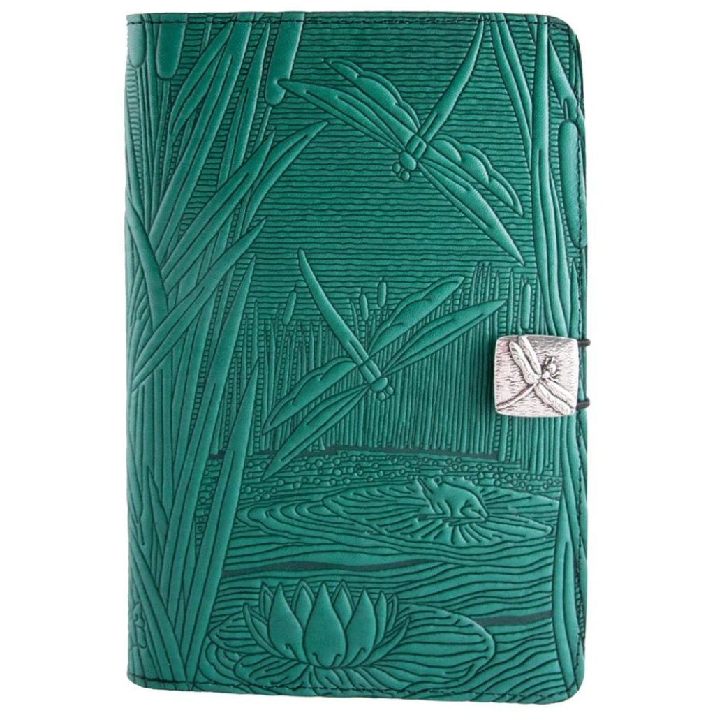 Oberon Design Leather iPad Mini Cover, Case, Dragonfly Pond, Teal