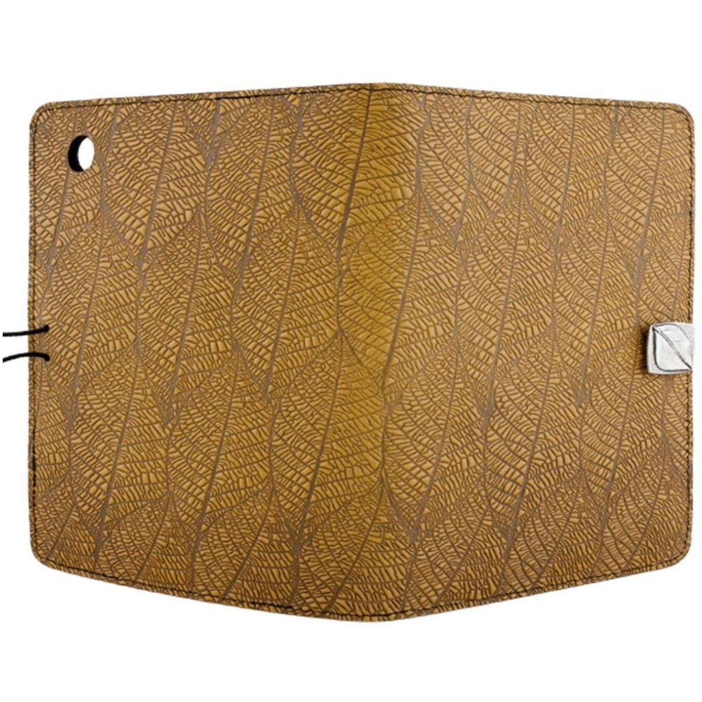Oberon Design Leather iPad Mini Cover, Case, Fallen Leaves, Marigold - Open