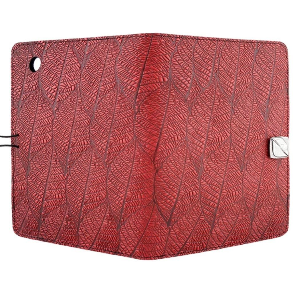 Oberon Design Leather iPad Mini Cover, Case, Fallen Leaves, Red - Open