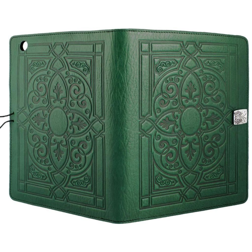 Oberon Design Leather iPad Mini Cover, Case, Florentine, Green - Open