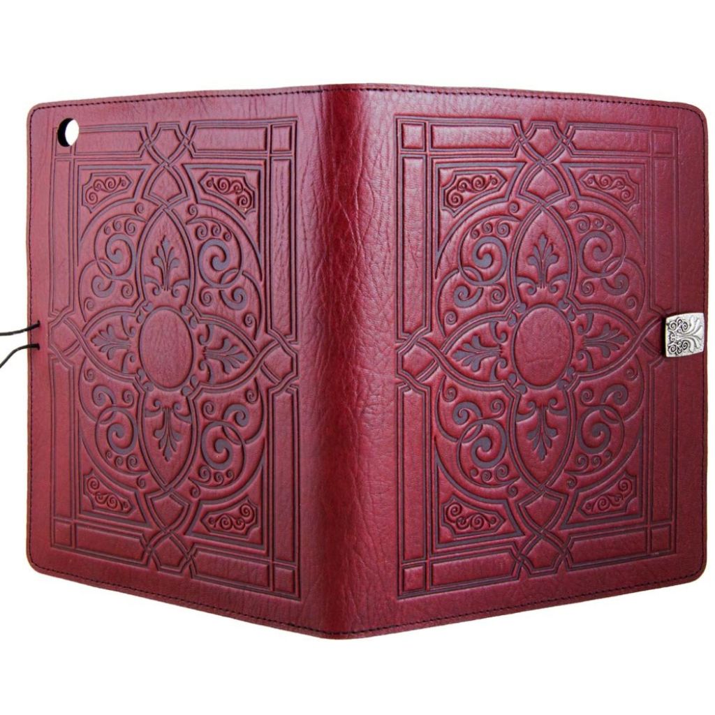 Oberon Design Leather iPad Mini Cover, Case, Florentine, Red - Open