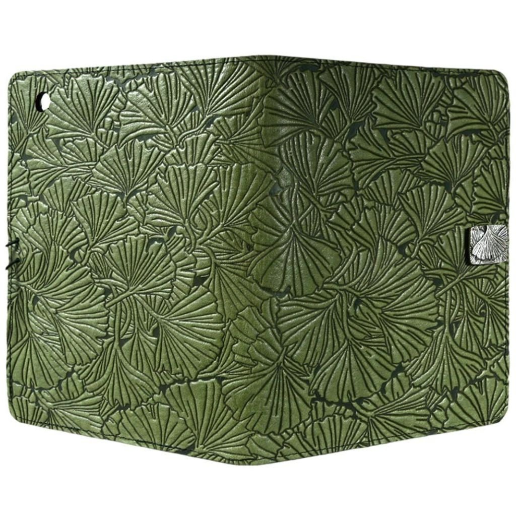 Oberon Design Leather iPad Mini Cover, Case, Ginkgo Leaves, Fern - Open