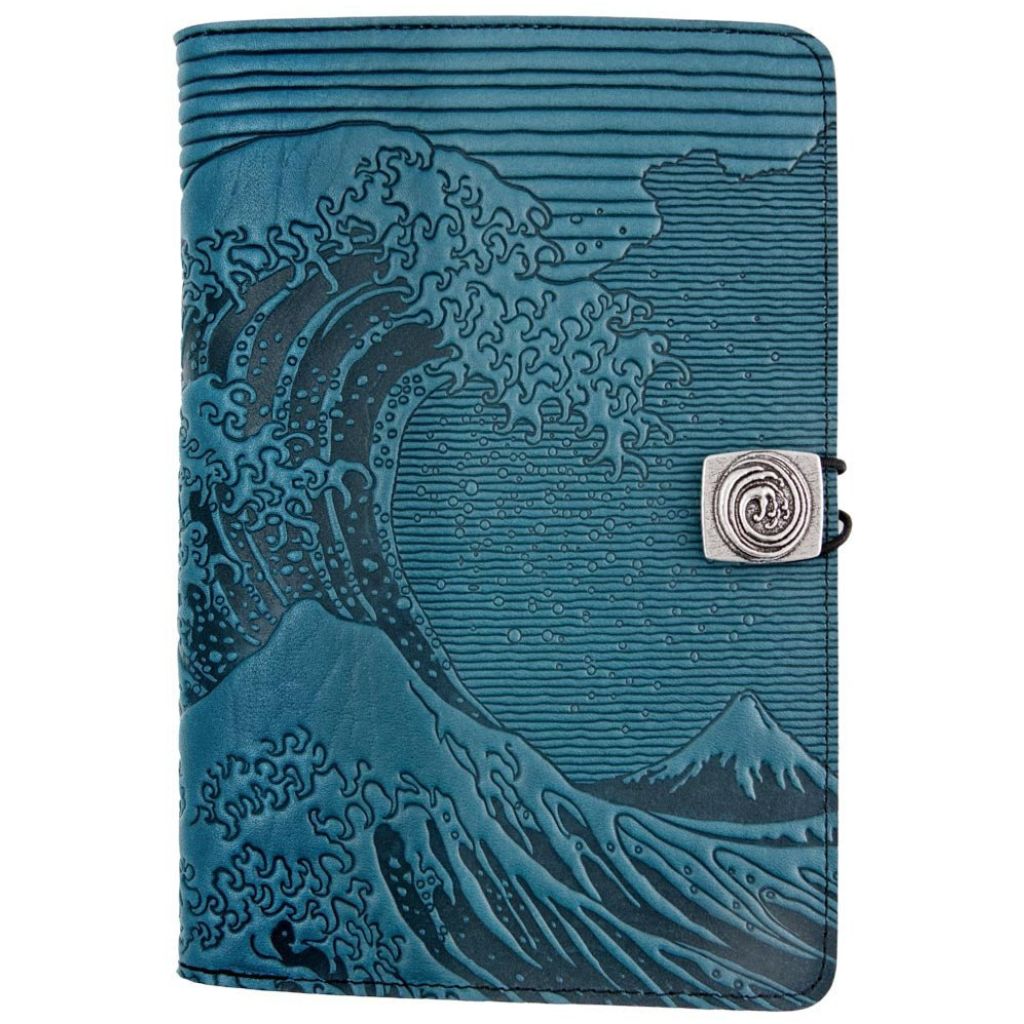Oberon Design Leather iPad Mini Cover, Case, Hokusai Wave, Navy