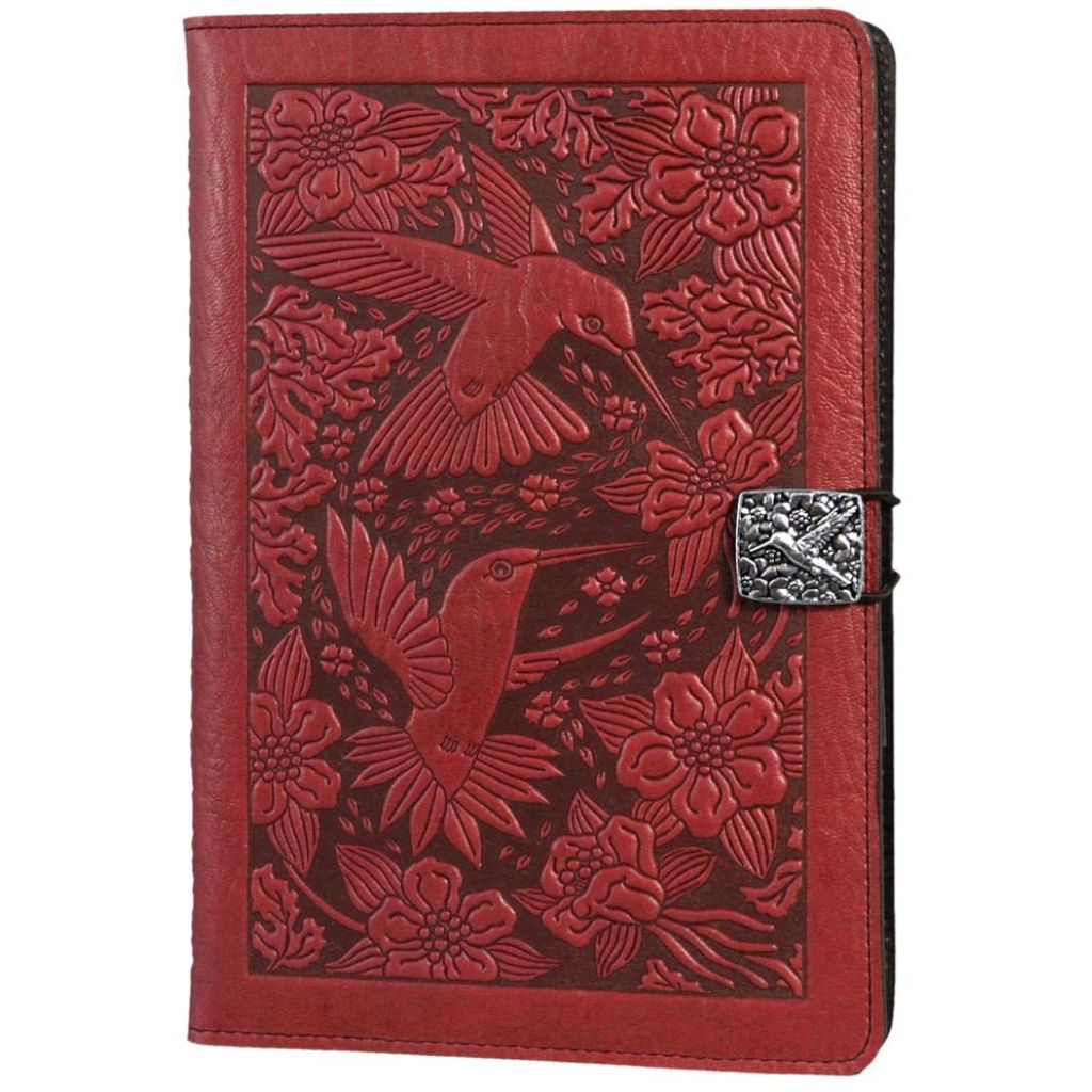 Oberon Design Leather iPad Mini Cover, Case, Hummingbirds, Red