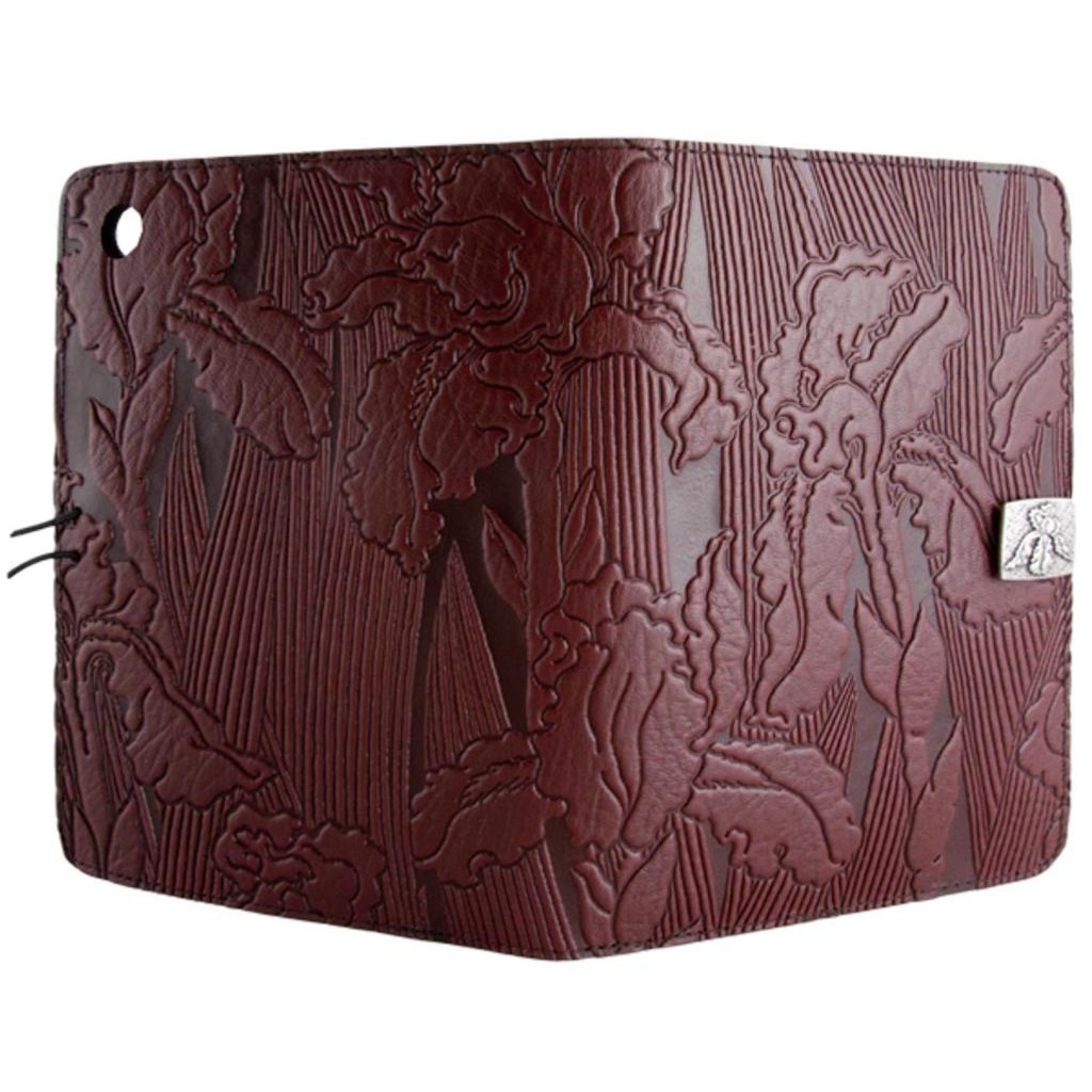 Oberon Design Leather iPad Mini Cover, Case, Iris, Wine - Open