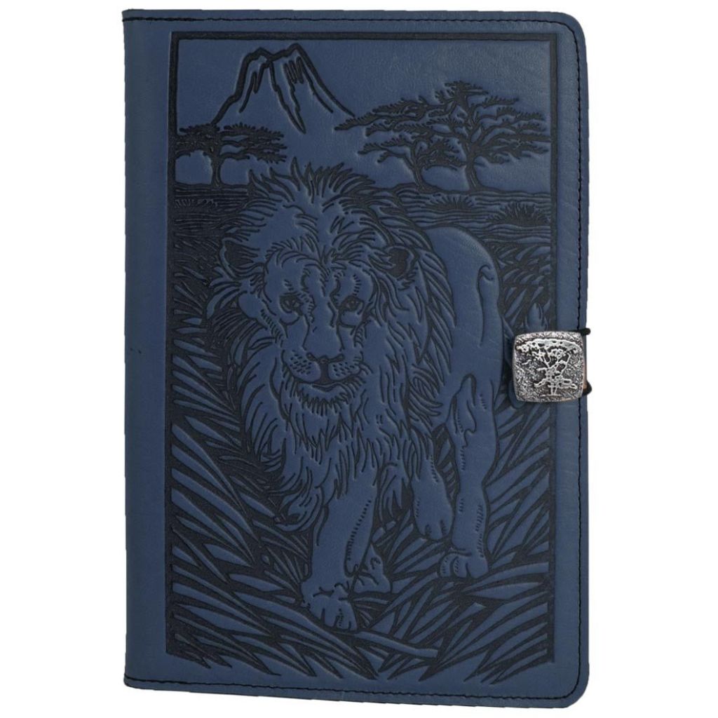 Oberon Design Leather iPad Mini Cover, Case, Lion, Navy