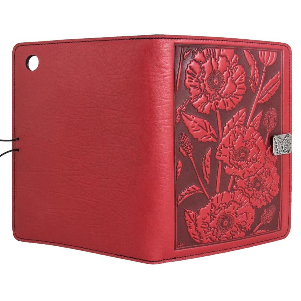 Oberon Design Leather iPad Mini Cover, Case, Oriental Poppy, Red - Open