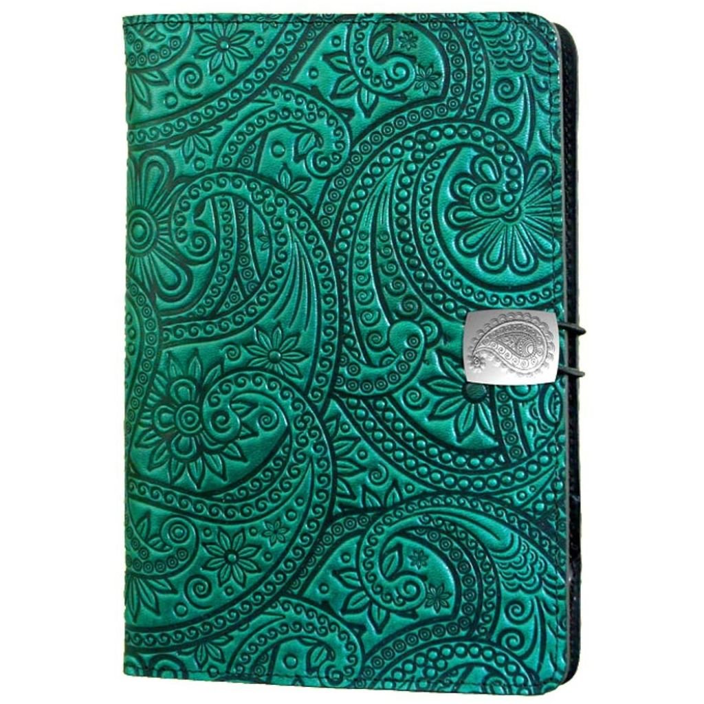 Oberon Design Leather iPad Mini Cover, Case, Paisley, Teal