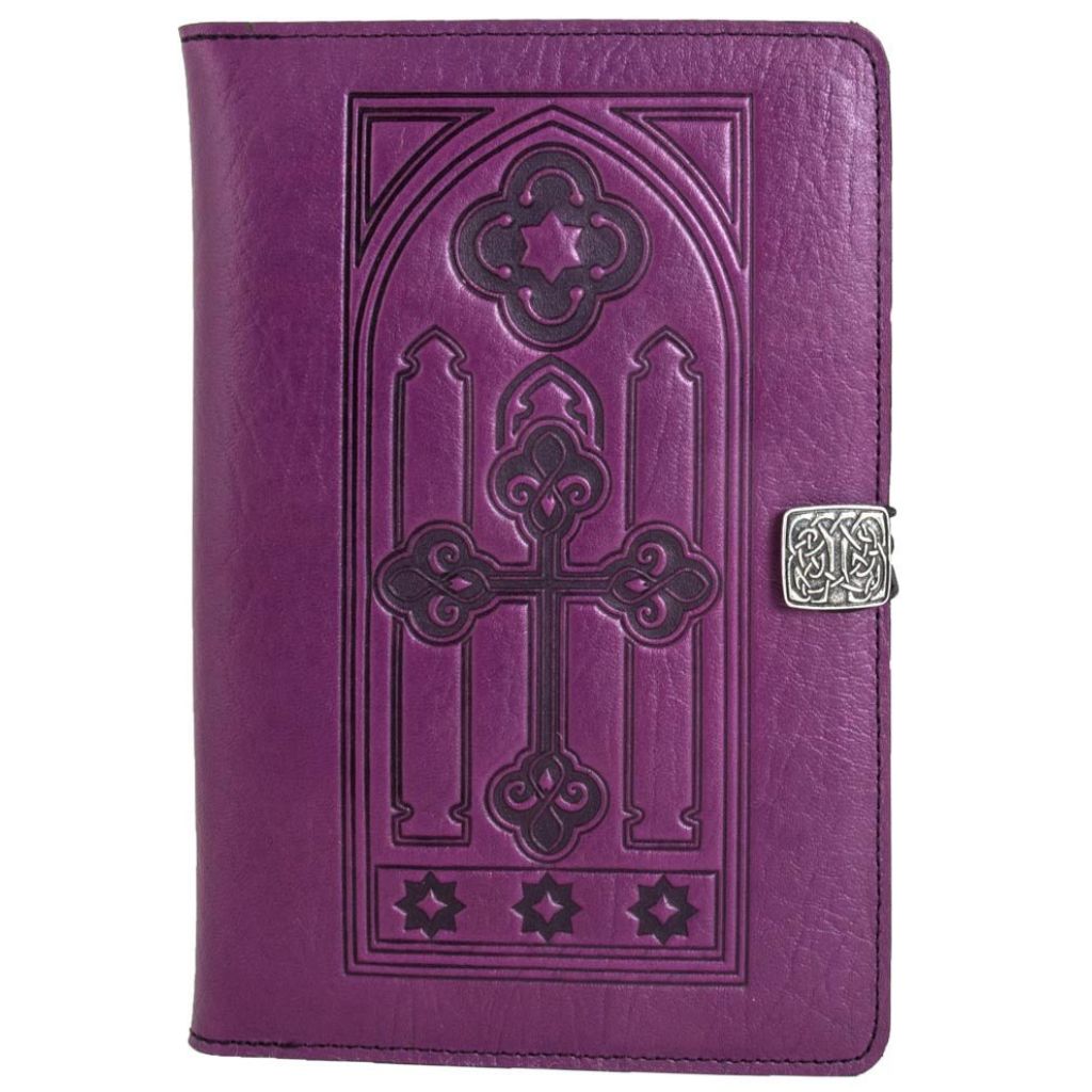 Oberon Design Leather iPad Mini Cover, Case, Stained Glass, Black