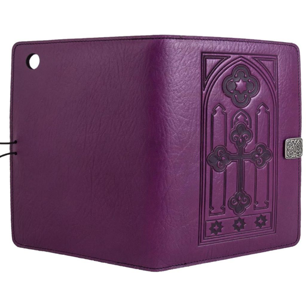 Oberon Design Leather iPad Mini Cover, Case, Stained Glass, Orchid - Open