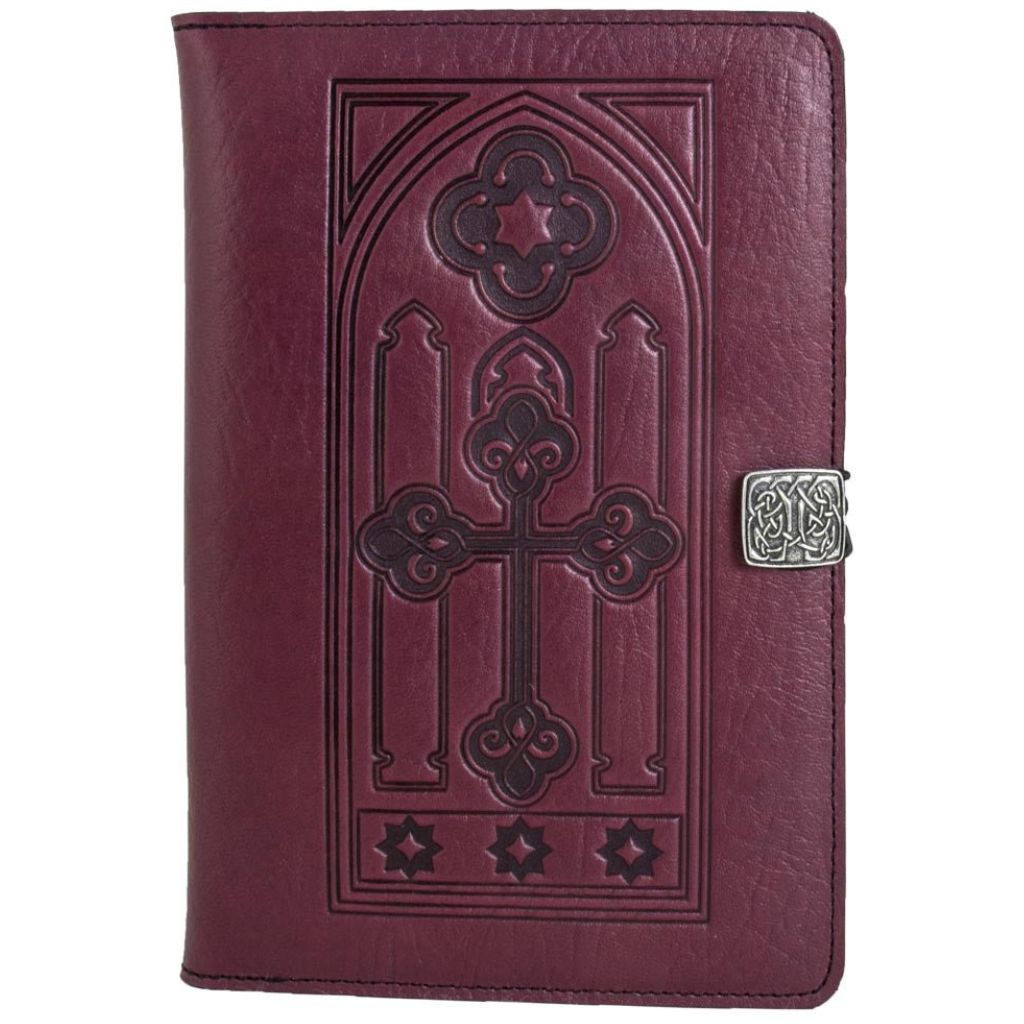 Oberon Design Leather iPad Mini Cover, Case, Stained Glass, Wine