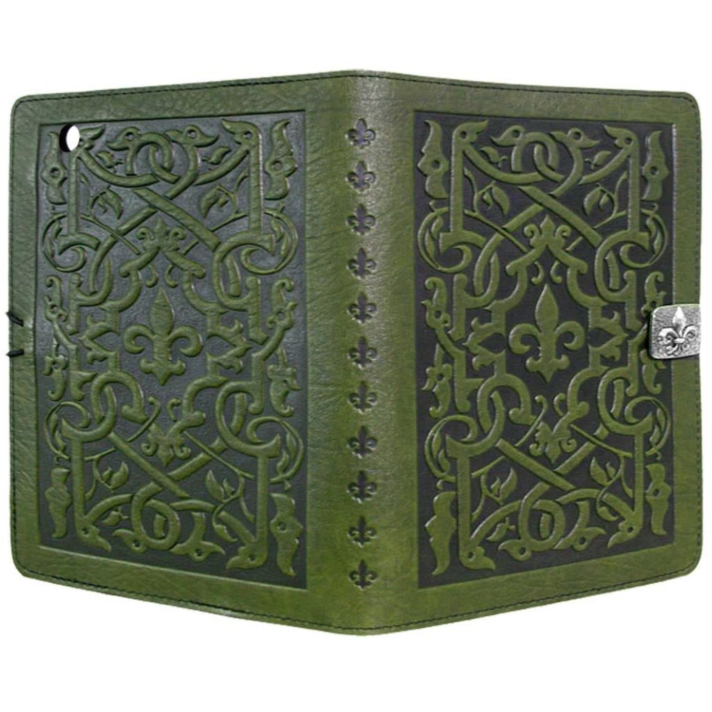 Oberon Design Leather iPad Mini Cover, Case, The Medici, Fern - Open