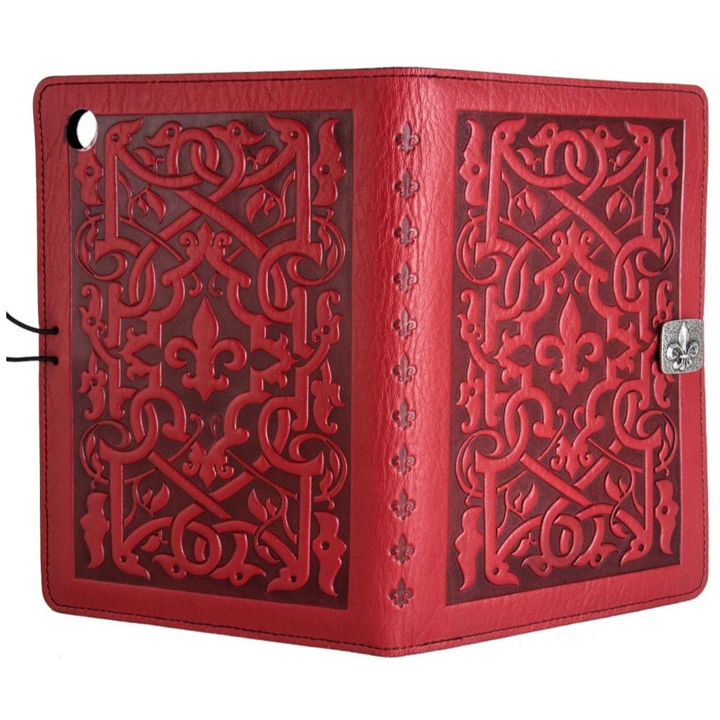 Oberon Design Leather iPad Mini Cover, Case, The Medici, Red - Open
