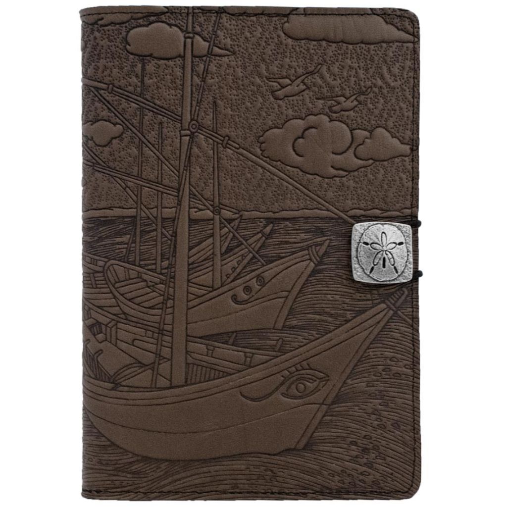 Oberon Design Leather iPad Mini Cover, Case, Van Gogh Boats, Chocolate