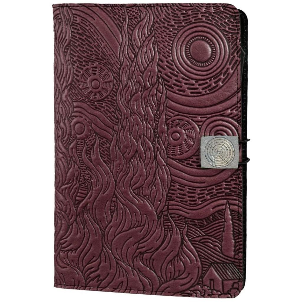 Oberon Design Leather iPad Mini Cover, Case, Van Gogh&#39;s Sky, Wine