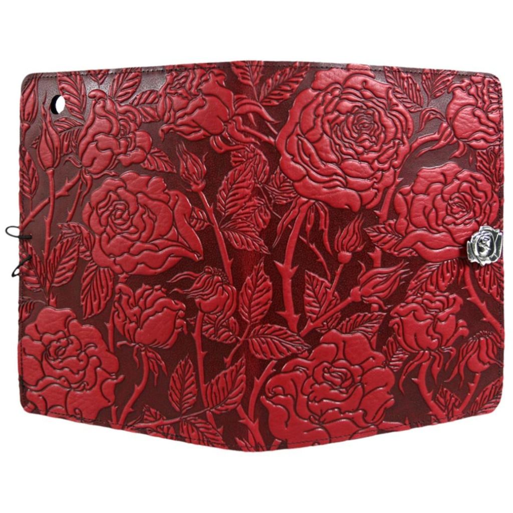 Oberon Design Leather iPad Mini Cover, Wild Rose, Red - Open