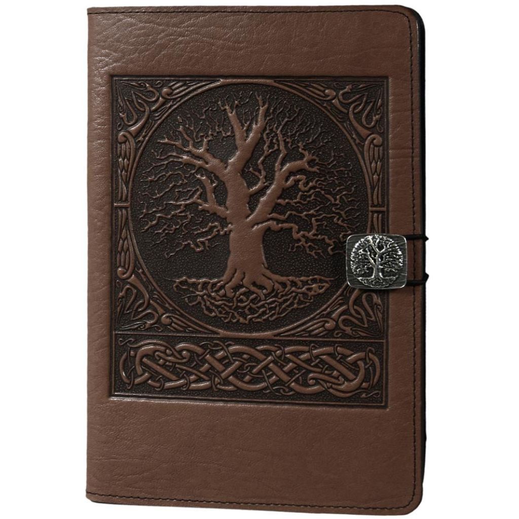 Oberon Design Leather iPad Mini Cover, Case, World Tree, Chocolate