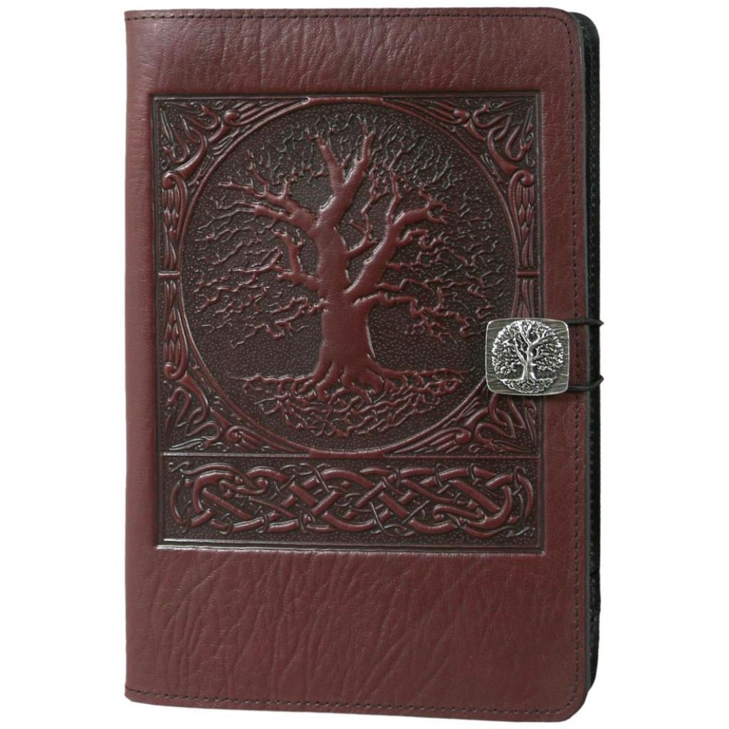 Oberon Design Leather iPad Mini Cover, Case, World Tree, Wine