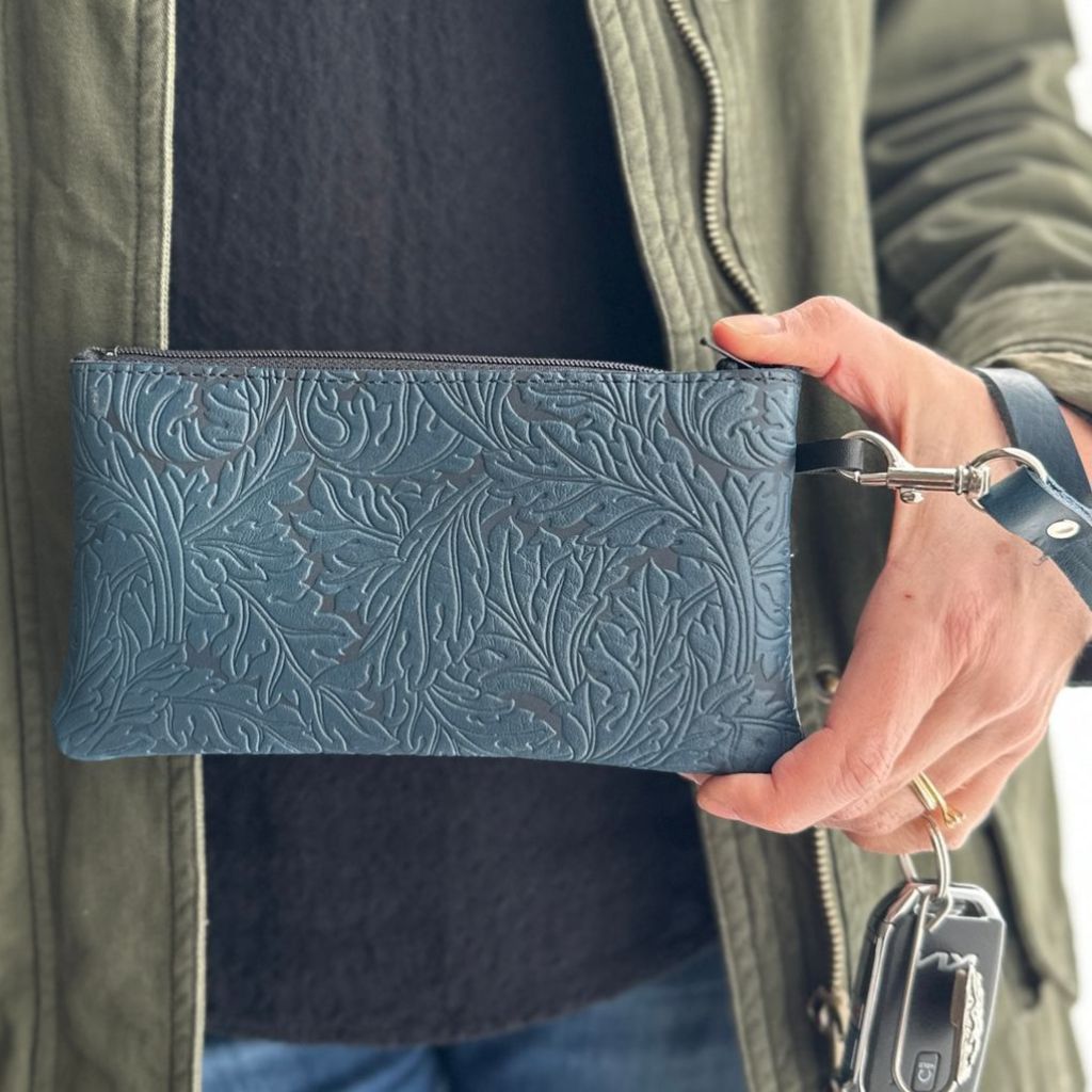 Leather wristlet by Acanthus in Navy by Oberon Design