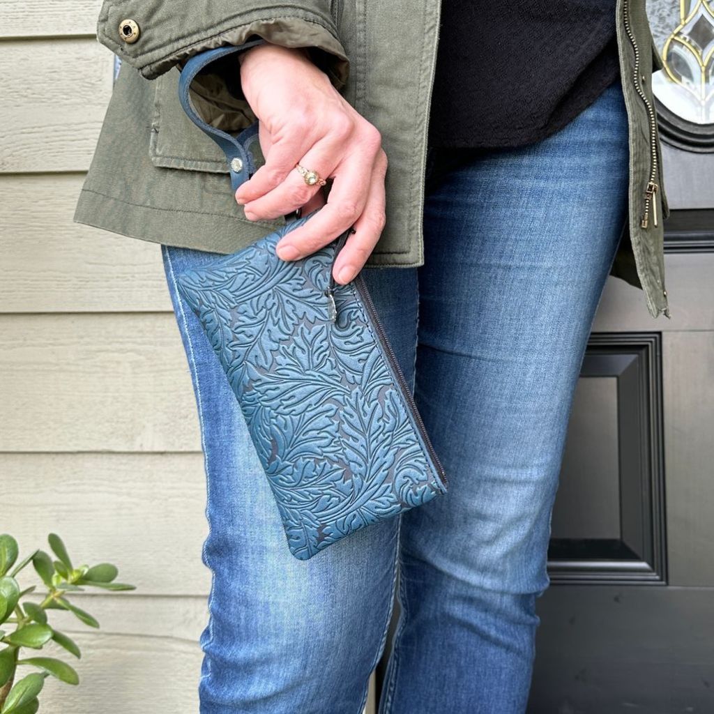 Leather wristlet by oberon design acanthus in navy