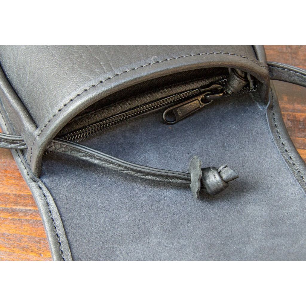 Oberon Design Leather Women&#39;s Crossbody Handbag, Black Celtic Lilah, Adjustable Strap