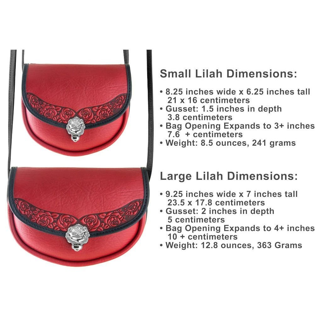 Oberon Design Leather Women&#39;s Crossbody Handbag, Rose Lilah, Dimensions