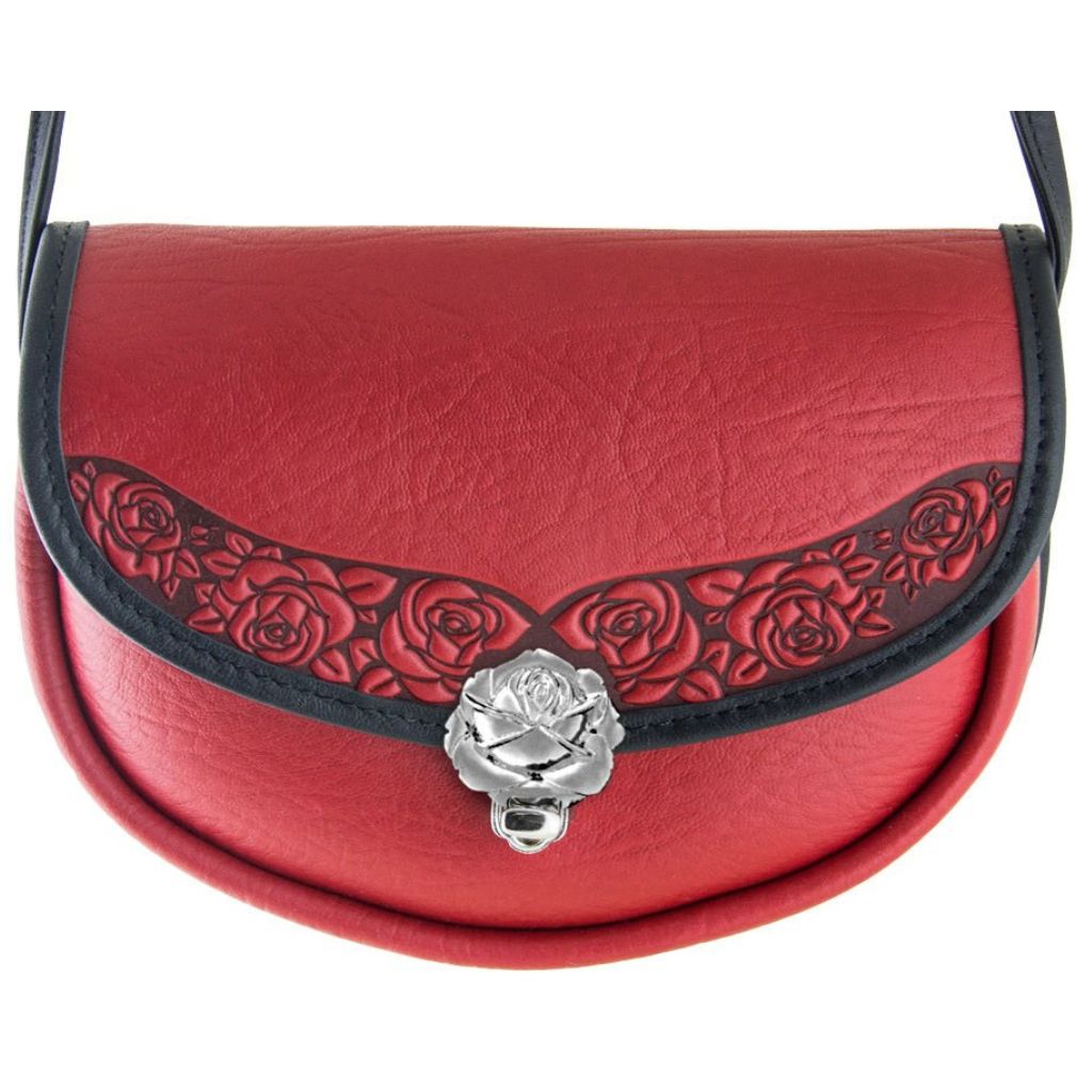 Oberon Design Leather Women&#39;s Crossbody Handbag, Rose Lilah, Red