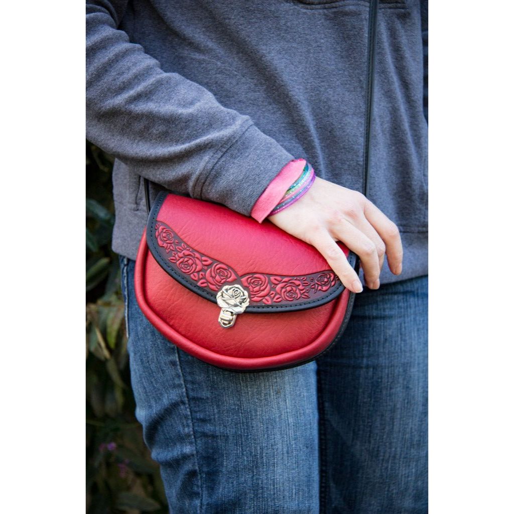 Oberon Design Leather Women&#39;s Crossbody Handbag, Rose Lilah, Red, Model
